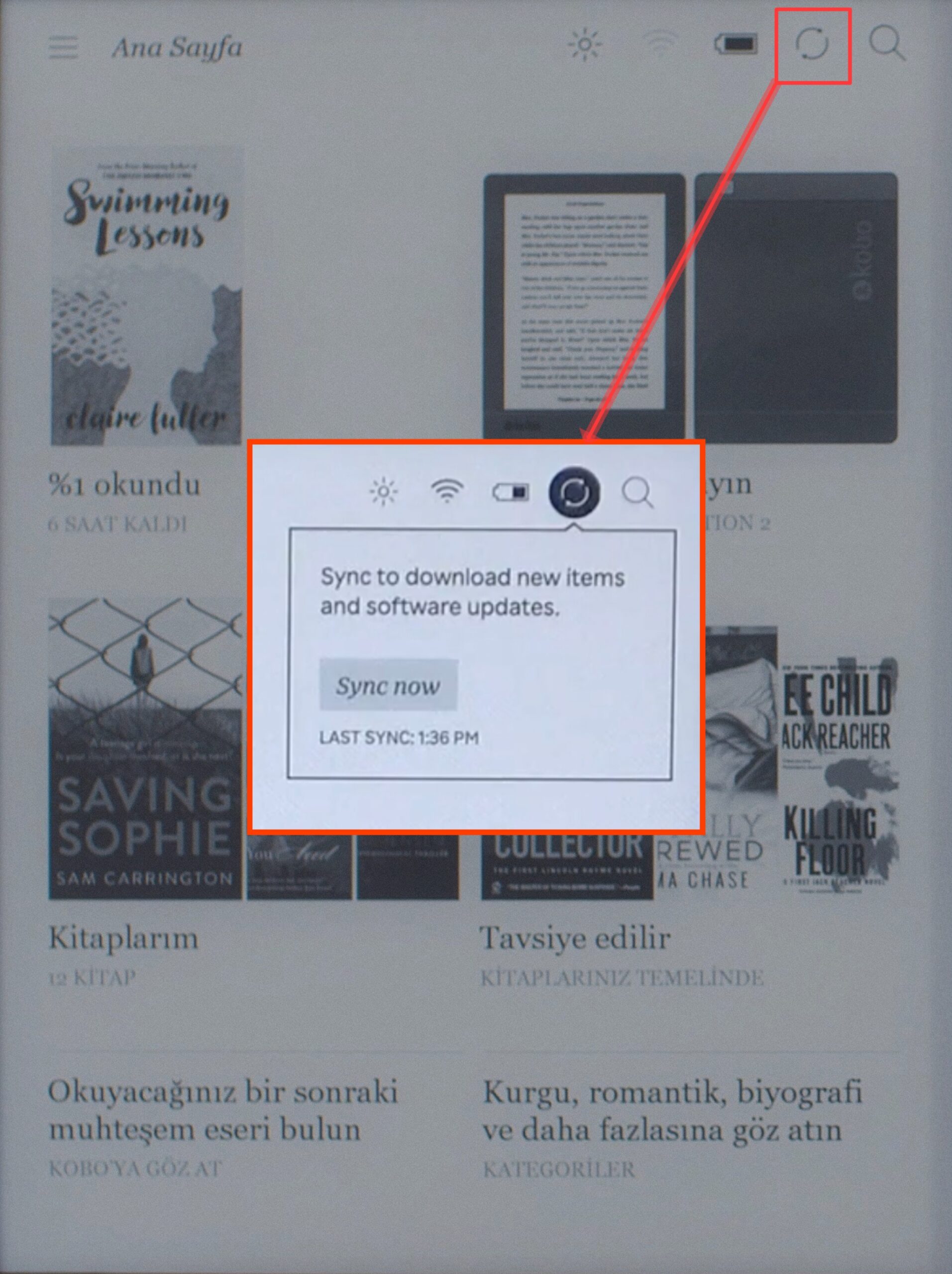 Kobo sync button